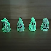 お買い得  ハロウィンの吊るし飾りとテーブルトップ装飾-ハロウィーンの暗闇で光るミニゴーストフィギュア8個、ハロウィーン樹脂ゴーストデコレーション、不気味なシーン、パーティーデコレーション、お化け屋敷、卓上ホームディスプレイ用の光る白いゴーストオーナメント。