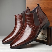 baratos Botas do Chelsea-Homens Botas Botas Chelsea Caminhada Vintage Casual Pele PU Confortável Antiderrapante Quente Mocassim Vinho Preto Outono Inverno