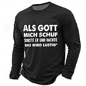 preiswerte Lustige T-Shirts für Männer-Herren-T-Shirt „Als Gott mich schuf Germant“ mit langen Ärmeln und Grafikdruck, Rundhalsausschnitt, modisch, alltagstauglich, Basic, Street, Casual, täglich, Schwarz, Rot, Blau, Sommer, Frühling,