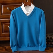 billiga tröja för män-Herr Pullover tröja Stickad tröja Ribbad Sticka Vanliga toppar Stickat Slät V-hals Mode Grundläggande Semester Dagliga kläder Kläder Höst Vinter Kamel Vin S M L