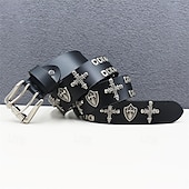 abordables Ceintures pour homme-Homme Ceinture Ceinture Taille Noir Derme Alliage Durable Ajustable Uni Croix Crânes Extérieur Quotidien
