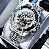 abordables Montres à quartz-OLEVS Hommes Montre à quartz Créatif Mode Décontracté Montre-bracelet Remontage automatique Phase de Lune Lumineux IMPERMÉABLE Acier Suivre
