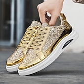 preiswerte Lässige Sneakers-Herren-Sneaker mit goldenem Glitzer, lässige Modeschuhe für Streetwear-Partys und Feiertagsveranstaltungen