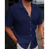 economico camicia da uomo con bottoni-Per uomo Camicia Camicia Estiva Camicia casual Camicia da Spiaggia Camicia con Bottoni Marrone Scuro Nero Bianco Verde chiaro Blu Manica Corta Semplice Bavero Vacanza Camicia hawaiana Abbigliamento