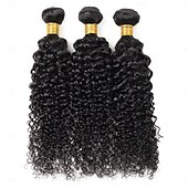 abordables 3 paquets extensions à fixation-Extensions de cheveux humains bouclés ondulés, lot de 3, avec fermeture en dentelle 4x4, 25,4 à 71,1 cm, pour femmes noires