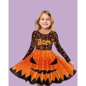 billiga Flickans Halloween kostymer-Halloween Flickor 3D Spöke Klänning Långärmad Sommar Vår Semester Dagligen Helgdag Prinsessa Skön Ljuv Barn 4-12 år Vardagsklänning A linjeklänning Knälång Normal