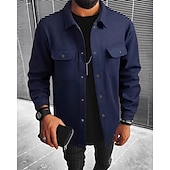 abordables Manteaux &amp; vestes-Homme Veste Légère Chemise Veste Veste Décontractée Chemise Vacances Quotidien Respirant Avec Poches Printemps Automne Uni Mode Classique Revers Régulier Noir bleu marine Kaki Gris Claire Vert