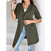 levne Trench Coaty-Dámské Neformální bunda Pohodlné Prodyšné Kapsy Módní Na běžné nošení Bez vzoru Dovolená ulice Ležérní Denní nošení Otevřený vepředu Standardní Přehnutý Běžný Dlouhý rukáv Svrchní oděvy Černá Khaki