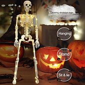 economico Halloween all&#039;Aperto-1 pezzo da 90 cm/35 pollici di Halloween, modello di scheletro luminoso attivo con articolazioni, appeso in piedi, seduto, sdraiato, luce calda, scatola per batterie AA, luci decorative horror e