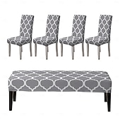 preiswerte Sofabezug-Bedruckte Stuhlhussen und Bankhussen-Sets für Esszimmerstühle, bestehend aus 5 Stück, 4 Stuhlhussen und 1 Bankhusse