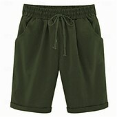 billiga Bermudashorts-loungeshorts för kvinnor i ren färg elastisk midja med dragsko enkel avslappnad komfort hem daglig semester ventilerande ficka fempunktsbyxor