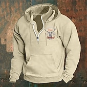 cheap Men's 3D Hoodies-Men's Hoodie Wine Navy Blue Green Khaki Light Grey Hooded Elk Front Pocket Quarter Zip Daily Holiday Going out Polyester Streetwear Casual Bavarian Fall Winter Clothing Apparel Hoodies Sweatshirts