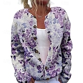 abordables Cardigan 3D-Femmes Pull Cardigan Mode Streetwear Quotidien Fleuri Côtelé Ouvert devant Tricoté Imprimé manche longue Hauts Longs Tricoter Fête Sortir Week-end Blanche Violet Automne Hiver