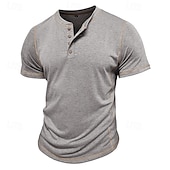 halpa Rento Henley T-paita-Miesten Henley-paita Puuvillainen paita T-paidat Lyhythihainen Yhtenäinen väri Tavallinen Solid Color Muoti Suunnittelija Vapaa-aika Väripaletti Napit Henley ulko- Kausaliteetti Päivittäin Kesä
