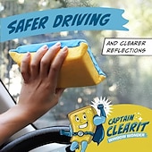 voordelige Schoonmaakproducten-5 stuks Captain Clear Window Miracle-sponzen, grote, superabsorberende anti-condens reinigingspads voor autospiegels, glas en ramen, streeploos gebruik binnen en buiten, gemakkelijk schoon te maken,