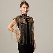 preiswerte Schals &amp; Umhänge-Retro Vintage Goldene Zwanziger 1920er Umhang Schals Der große Gatsby Flapper-Mädchen Pailletten Fransen Damen Weihnachten Halloween Karneval Hochzeit Abendgesellschaft Maskerade Erwachsene