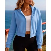 economico Giacche da corsa-Per donna Felpa con cappuccio cardigan Cerniera completa Breve Manica Lunga Top Athleisure Autunno Antivento Escursionismo Allenamento Atletico abbigliamento sportivo Abbigliamento sportivo Tinta
