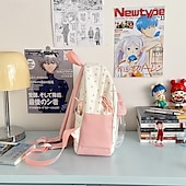 abordables Sacs à dos de Collège-Sac à dos mignon à imprimé étoiles pour filles avec poche avant transparente – cartable kawaii en toile pour adolescentes et pour la rentrée