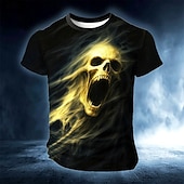お買い得  ハロウィンTシャツ-Halloween 男性用 スカル 3D印刷 3D Tシャツ 半袖 Tシャツ 3Dプリント クルーネック シャツ 誇張された デザイナー ホラー パーティー ストリート カジュアル イエロー ブルー オレンジ 夏 春 オールシーズン 衣類 S M L XL XXL XXXL