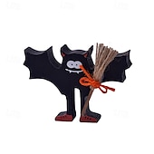 levne Halloweenové závěsné a stolní dekorace-Halloweenská dřevěná vrstvená dekorace na tác s duchy a netopýry, strašidelné halloweenské ozdoby na stůl, rustikální dřevěné cedule pro vrstvené vystavení táců a dekorace na párty.