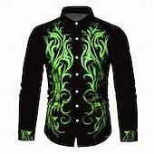 abordables Día de los Muertos Disfraz-Hombre Fuego Traje de Halloween Día de los muertos Camisa Abotonar la camisa Camisa de vestir informal Manga Larga Moda informal Vacaciones Diario Ropa de calle Verano Primavera Cuello Vuelto