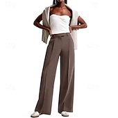 cheap Wide Leg &amp; High Waisted-Women's Wide Leg Slacks Streetwear Casual Full Length Natural Plain Elastic Waist Comfy Street Holiday Daily Wear Ash Dark-Gray Dark red Apricot Fall Regular Fit