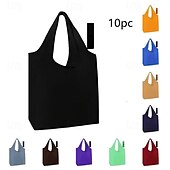 preiswerte Gepäck- und Reiseaufbewahrung-10 wiederverwendbare, faltbare Einkaufstaschen, strapazierfähige, waschbare Tragetaschen aus Polyester mit stabilen Griffen, leuchtende Farben, umweltfreundliche Einkaufstaschen für den täglichen