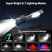abordables Lampes de travail-Lampe de poche tactique rechargeable, lampes de poche puissantes à haute luminosité avec 7 modes d&#039;éclairage, feu latéral d&#039;avertissement COB, étanchéité IPX6, faisceau zoomable, lampe de poche