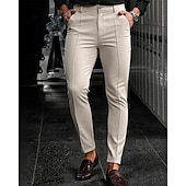 preiswerte Schlank-Herren Anzughose Slim Fit Hose Chinos Tasche Knöpfe Einfach Komfort Formell Party Arbeit Mode Klassicher Stil Schwarz Dunkelblau Mikroelastisch
