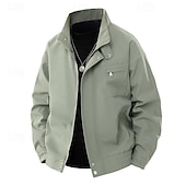 billiga Avslappnade jackor-Herr Lättviktsjacka Vardaglig jacka Semester Dagligen Vindtät jacka Ficka Vår Höst Slät Mode Klassisk Hög krage Normal Aprikos Svart Purpur Grön Kaki Jacka