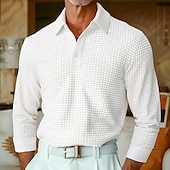 baratos Polo Clássico Masculino-Homens Camisas Polo Waffle Camisa de golfe Rua Casual Lapela Manga Longa Básico Moderno Tecido Textura Botões Primavera Outono Todas as Estações Normal Branco Marron Amarelo Cinzento Camisas Polo
