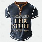 olcso Vicces szavak-Férfi Vicces szleng I FIX STUFF Henley ing Gofris póló Rövid ujjú Napi Retró Klasszikus Szabadtéri sport Hétköznapi Szabadság Tavaszi nyár Fekete Kék Zöld Katonai zöld Henley Henley póló