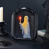 cheap Halloween Hanging &amp; Tabletop Decorations-Halloween Resin Photo Frame Decor, Black and Brown Ghost Holding Candle Design, Round and Square Shapes for Home, Bedroom, Study, and Office Desktop Halloween Photo Display
