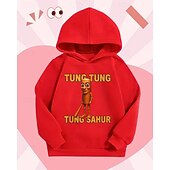 billiga Pojkens 3D Sporter &amp; Spel-Pojkar 3D Tung Tung Grafisk Huvtröja Långärmad Vår Höst Mode Streetwear Barn 4-12 år Huva Friluftsliv Casual Dagligen Normal Passform
