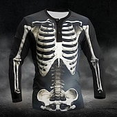 abordables Fantôme et crâne-T-shirt Henley graphique pour hommes avec squelette manches longues mode mignonne décontractée vacances automne printemps et automne noir Henley
