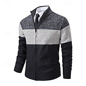 preiswerte Herren Strickjacke-Herren Strickjacke Kurzer Pullover Reißverschluss-Pullover Strickpullover Gerippt Stricken Normale Oberteile Patchwork Fleece Farbblock Stehkragen Mode Klassisch Urlaub Alltagskleidung Bekleidung