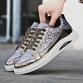 preiswerte Lässige Sneakers-Herren-Sneaker mit goldenem Glitzer, lässige Modeschuhe für Streetwear-Partys und Feiertagsveranstaltungen