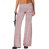 baratos perna larga e cintura alta-Mulheres Perna larga Calças Calça Palazzo Moda Roupa de rua Comprimento total Natural Listrado Cintura elástica Respirabilidade Confortável Rua Roupa Diária Para Noite Preto 1 # Preto Rosa claro