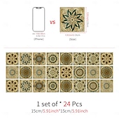 economico Adesivi murali-24 adesivi per piastrelle in stile marocchino, decalcomanie murali in PVC con pellicola di cristallo ispessita, impermeabili &amp;Decorazione murale in piastrelle retrò, antiolio e rimovibili, per bagno,