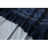 abordables Robes Bohémiennes-Femmes Robe Midi Robe bohème Robe occidentale Mode Classique Fête Sortir Week-end Coupe régulière Fleur manche longue Col en V Bleu de minuit Été