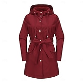 cheap Active Jacket-Women&#039;s Coat Waterproof Comfortable Pocket Buttons Fashion Street Style Plain Outdoor Casual Daily Long Hooded Regular Fit Long Sleeve Outerwear Black White Pink Spring Fall