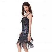 economico Abiti degli anni '20-Anni Ruggenti Anni 1920 Sopra il ginocchio Lunghezza al ginocchio Abito Flapper Abito da cocktail Senza maniche Il grande Gatsby Ragazza Flapper Paillettes Frange Scollo a V Costume Per donna Natale
