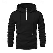 economico felpe con cappuccio da uomo di base-Per uomo Felpa con cappuccio Felpa con cappuccio e zip corta Aalbicocca Nero Vino Blu marino Verde scuro Con Cappuccio Semplice Coulisse Zip a un quarto Sport &amp; Outdoor Quotidiano Ferie Poliestere