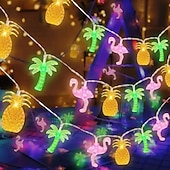economico Strisce LED-Luci a stringa estive per spiaggia tropicale Hawaii, 3 m, 20 LED, cactus, fenicotteri, bromeliacee, palme, a batteria, per decorazioni per feste in spiaggia, piscina tropicale