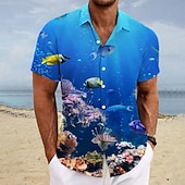 preiswerte Ozean-Druck-Herren Blumen Zitronengelb Fische Hemd Hawaiihemd Sommerhemd Aloha-Shirt Kurze Ärmel Hemd Umlegekragen Modisch Strassenmode Designer Outdoor Strasse Casual Gelb Rosa Blau S M L