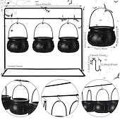 cheap Figurines &amp; Ornaments-Halloween Cauldrons Serving Bowl Decor, Set of 3/6/9 Hanging Black Plastic Cauldron Bowls with Iron Rack, Large and Mini Cauldrons Candy Bucket Punch Bowls for Table Witch Hocus Pocus Party