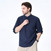 voordelige Heren Elite Overhemden-Voor heren Overhemd Zwart Wit Geel Rood Donker Marine Lange mouw Effen opa kraag School Formeel Kleding minimalistische