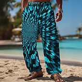 preiswerte Bedruckte Freizeithosen für Herren-Herren Geometrisch Optische Täuschung Hose Baggy-Hosen Freizeithose Mittlere Taille Lässig Outdoor Urlaub Elastischer Kordelzug in der Taille Leinenähnliche Hose mit Taschen Sommer Frühling Herbst