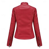 cheap Faux Leather Jackets-Women&#039;s Faux Leather Jacket Comfortable Pocket Full Zip Fashion Street Style Plain Outdoor Casual Daily Regular Stand Collar Regular Fit Long Sleeve Outerwear Black Red Camel Spring Fall