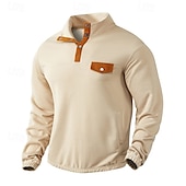 economico Felpe di base-Per uomo Maglia Velluto a coste Felpa con cappuccio Maglione Felpa con cappuccio abbottonata Nero Bianco Beige Grigio Colletto Mao Semplice Patchwork Sport &amp; Outdoor Casuale Quotidiano Streetwear